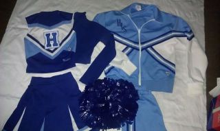 Cheerleader Outfit Top Jacket Warm Up Pants Suit Blue Mustangs Set