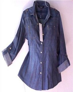 NEW~Chambray Dark Blue Denim Vintage Garden Blouse Work Shirt Top~4/6 