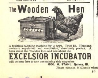 1898 ad b excelsior incubator wooden hen stahl