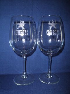 Hand Etched Dallas Cowboys wine glasses Set of 2