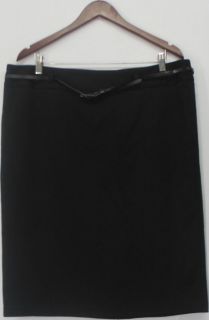 Charter Club Sz 14W Ponte Knit Straight Skirt with Skinny Belt Black 