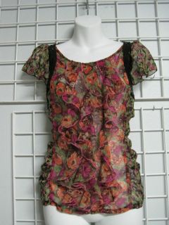 Charlotte Russe Sheer Floral Print Blouse in Size Small  