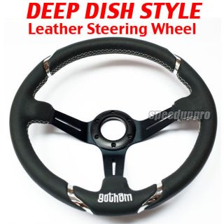   Leather Deep Dish Steering Wheel Corsica Style 14 inch Gotham BLACK