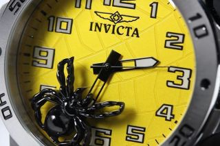 Invicta Mens Floating Black Sea Spider Swiss Yellow Dial Black Poly 
