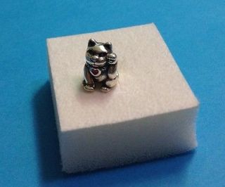 Authentic Pandora SS Lucky Cat Bead/Charm w Red Enamel 790989E​N05 