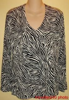 CHICOS Stretch Knit Top Shirt Size 2 NWT NEW Zebra Print Black Ecru 