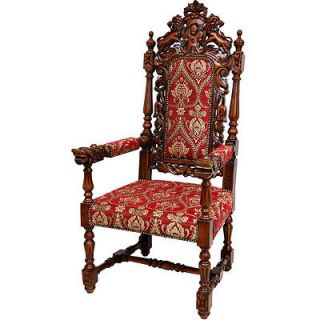 Wood Crimson Fleurs De Lis Queen Anne Parlor Chair (China)