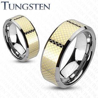 Gold Laser Etched Checkers Tungsten Wedding Ring Size 5,6,7,8,9,10,11 