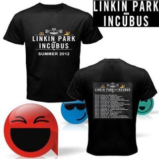 NEW LINKIN PARK INCUBUS TOUR 2012 TWO SIDE BLACK TEE SHIRT S,M,L,XL 