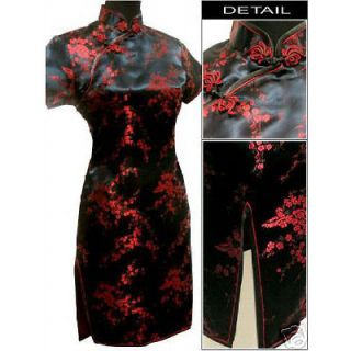 Black/Red Chinese Womens Silk Satin Cheong sam Mini Dress Qipao Plus 