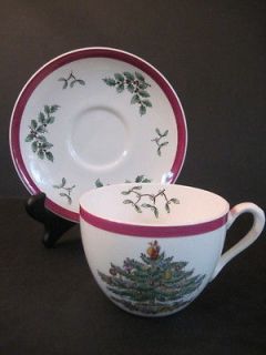 Old Mark Copeland Spode Christmas Tree Cup & Saucer w/ Red/Magenta 