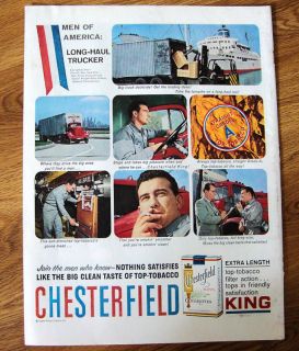 1959 Chesterfield Ad Long Haul Trucker NY PA NJ