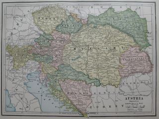 Antique Map of AUSTRIA Bosnia HUNGARY Galicia CROATIA 1886 Map Vintage 