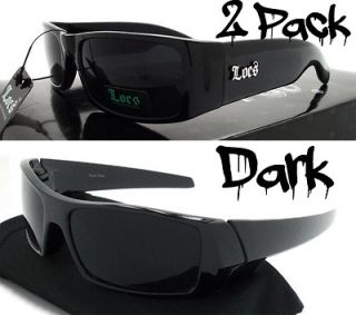 LOCS Mens Sunglasses BLACK Frame 2 PACK DARK Smoke Lenses 9006 & 10136 