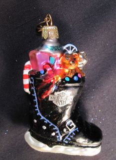 Christopher Radko Rare HARLEY DAVIDSON Santa Boot & toy Ornament MINT 