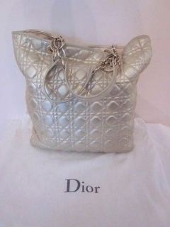 Christian Dior Lady Dior Gold Lambskin Leather Cannage Quilted Shopper 