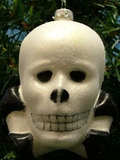   Glass Halloween Skeleton Skull Cross Bones Christmas Tree Ornament