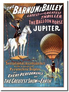 Vintage Circus Poster Barnum & Bailey Balloon Horse Jupiter