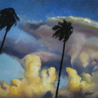 BEFORE SUNSET Original oil painting NOEWI sky clouds tropical palm 