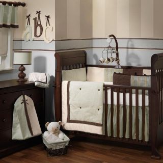 Chocolate, Silver and Cream Neutral 5pc Baby Boys/Girls Nursery Crib 
