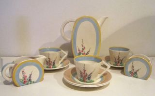 Vintage Clarice Cliff 10 Piece Tea Set Art Deco Floral Pattern