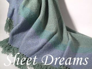 Churchill Weavers Handwoven Green Teal Periwinkle Boucle Throw Blanket 