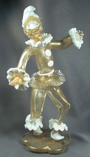 FANTASTIC UNUSUAL VINTAGE MURANO GOLD & WHITE GLASS Pierrot CLOWN 