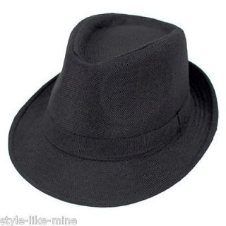 New Fedora Trilby Panama Hat Cap Solid All Black Men Women Unisex 