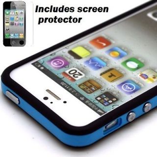 Blue Black Trim Flex Gel Tough Protective iPhone 5 Side Bumper w/ SP