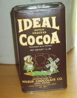 Old ADV Tin Ideal Dutch Process Cocoa Wilbur Chocolate Lititz PA 