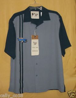 Vintage Silk Circa 1969 mens button blue embroidered ss shirt top 100% 
