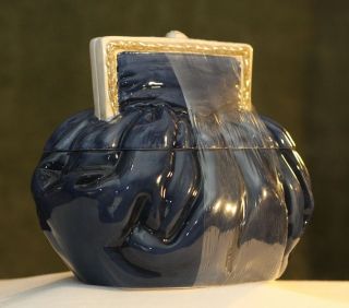 COOKIE JAR Blue Womens CLUTCH Purse Ceramic KITCHEN Cracker Treat Box 