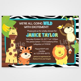 20 Zebra Jungle Safari Friends Baby Shower Invitations