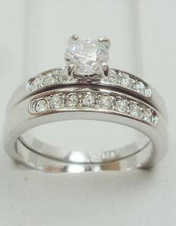 white gold plat womens 1.0ct engagement two ring set size 5.5   6   6 