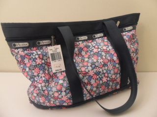 New LESPORTSAC $98 nwt FROLIC BLUE floral nylon travel tote handbag 