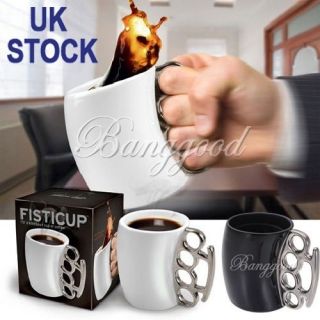 Knuckle Duster Large Mug Fisticup Coffee Cup Handle Gift White/Black 