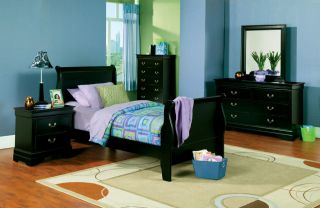 Black Finish Sleigh Bed   Twin or Full   
