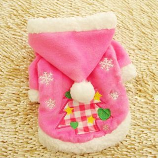   Puppy apparel cloth warm Coat christmas trees hat S/M/L/XL/XXL Pink