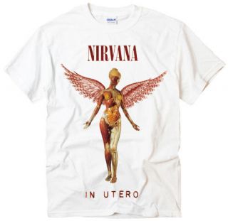 New Nirvana in utero rock band grunge 90s Kurt Cobain men white t 