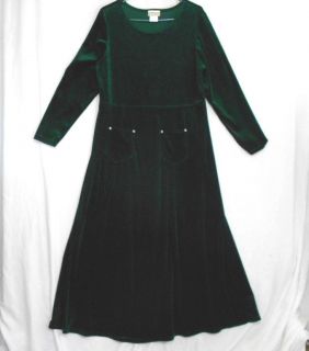 Womens Coldwater Creek Green Velvet Knit Long Dress L40 