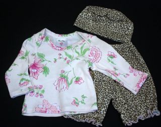 NWT MAD SKY ♥ New Pink FLORAL Top with Cheetah Pant & Hat Outfit 3 M
