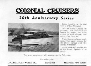 1950 Vintage Ad Colonial Cruisers 37 Foot Boats Millville,NJ