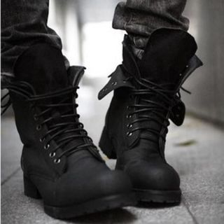 Retro Combat boots Winter England style fashionable Mens short Black 