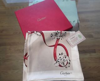 CARTIER Panthere Scarf   Ivory with Red Cartier Ribbon