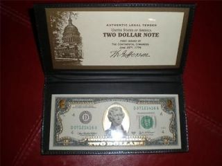 22K Gold $2 Two Dollar Bill Federal Reserve Note