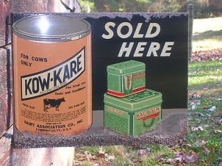 KOW KARE BAG BALM DAIRY SIGN DOUBLE SIDED FLANGE 1930S COUNTRY STORE 