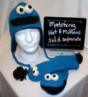 Adult COOKIE MONSTER HAT knit animal hat toque FLC LINED Sesame Street 
