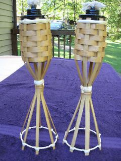 Set Of 2 Tiki Oil Burning Lamps With Unused Wicks, 12.5 Inches Tall