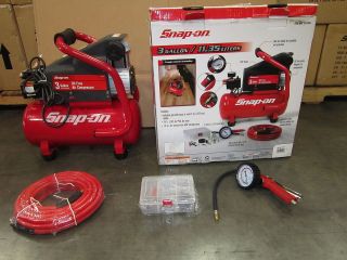 Snap on® 3 GALLON HEAVY DUTY OIL FREE STYLE AIR COMPRESSOR KIT NEW