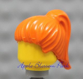 NEW Lego Female/Girl Minifig Bright ORANGE HAIR Head Gear w/Ponytail 